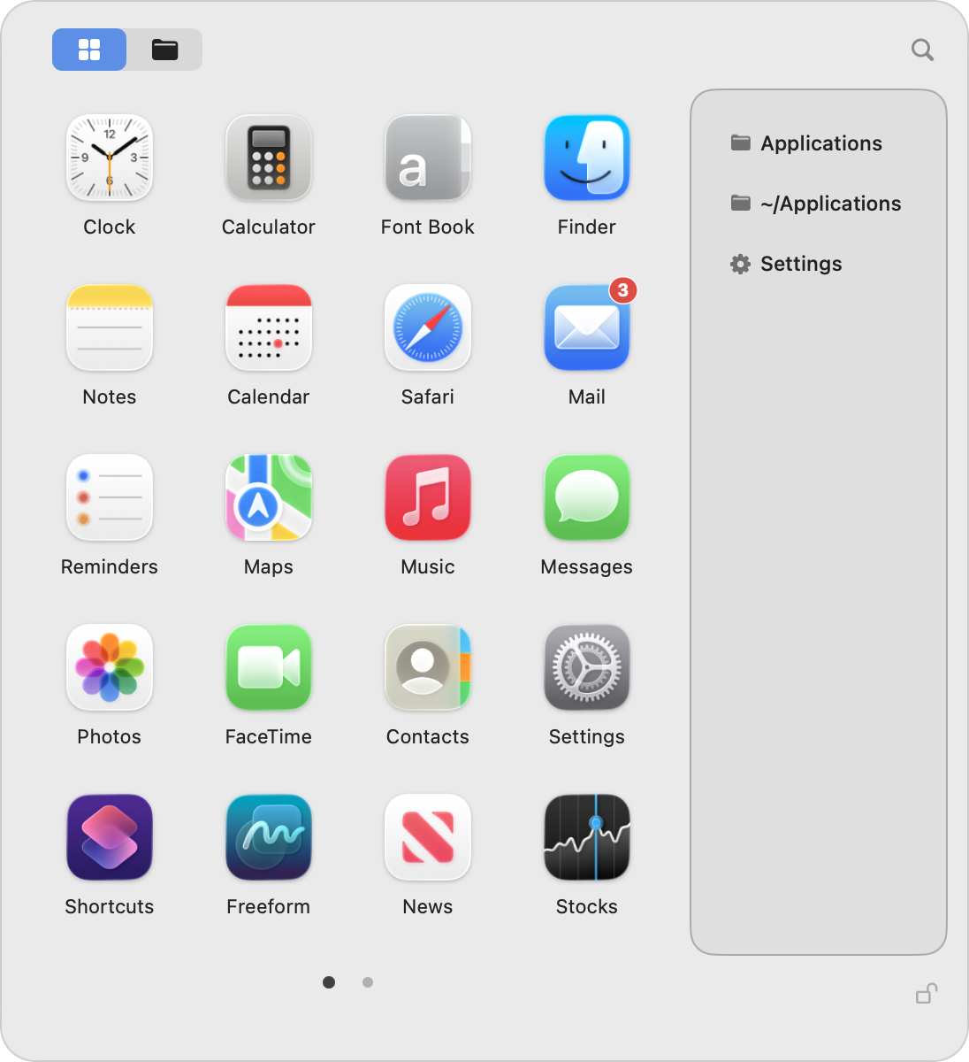 HandyBar Launcher showing its Apps tab and application grid.